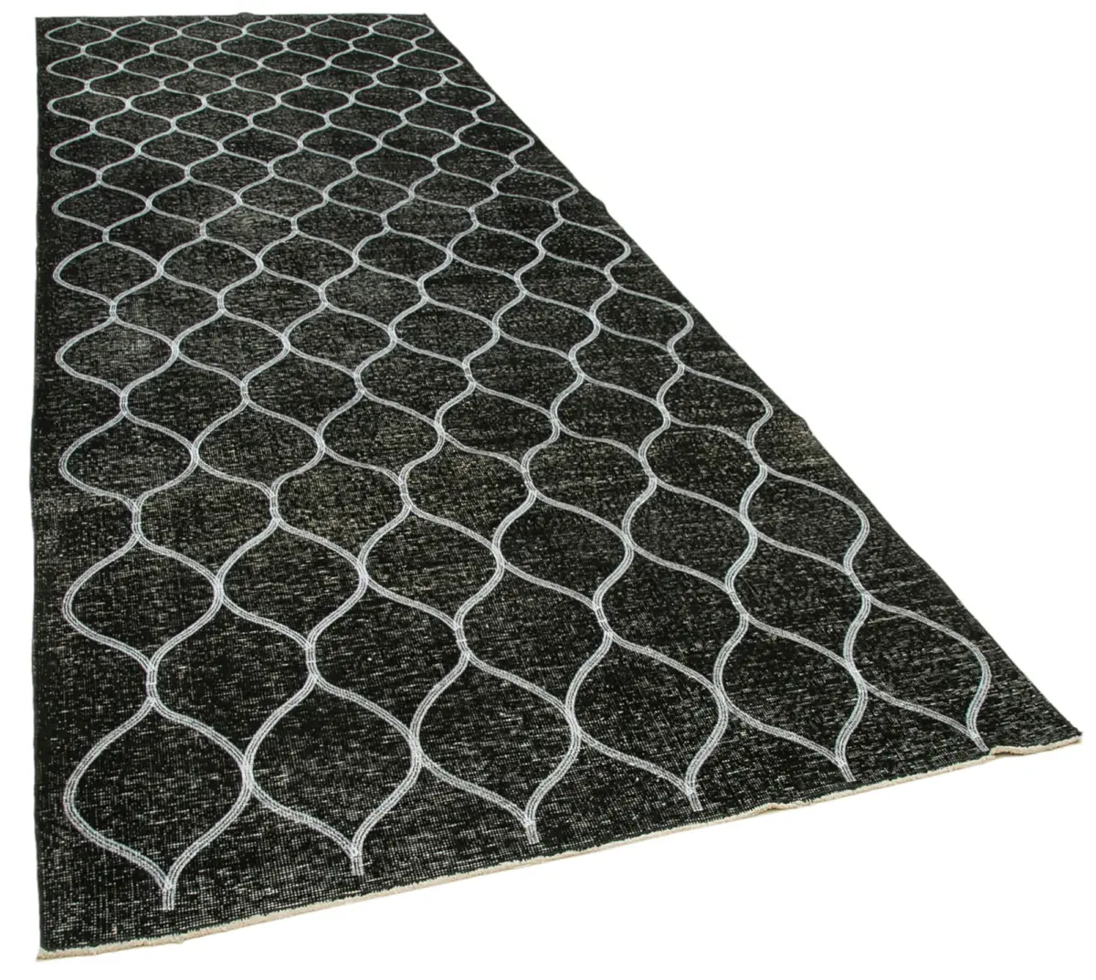 Modern Halı- Siyah Pamuk Üzerine Yün El Dokuma Halı-147x404 - Görsel 2