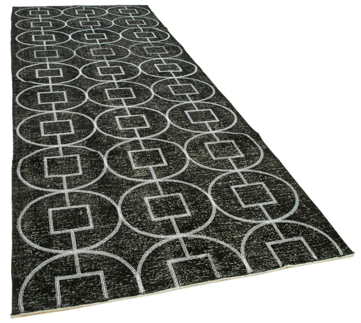 Modern Halı- Siyah Pamuk Üzerine Yün El Dokuma Halı-142x389 - Görsel 2