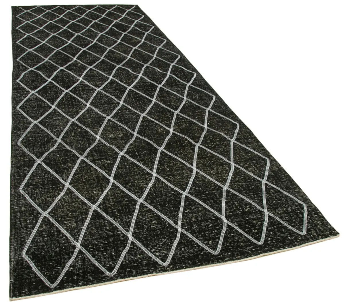 Modern Halı- Siyah Pamuk Üzerine Yün El Dokuma Halı-146x387 - Görsel 2