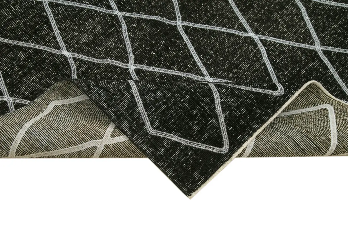 Modern Halı- Siyah Pamuk Üzerine Yün El Dokuma Halı-146x387 - Görsel 6