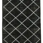 Modern Halı- Siyah Pamuk Üzerine Yün El Dokuma Halı-141x344