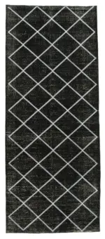 Modern Halı- Siyah Pamuk Üzerine Yün El Dokuma Halı-141x344