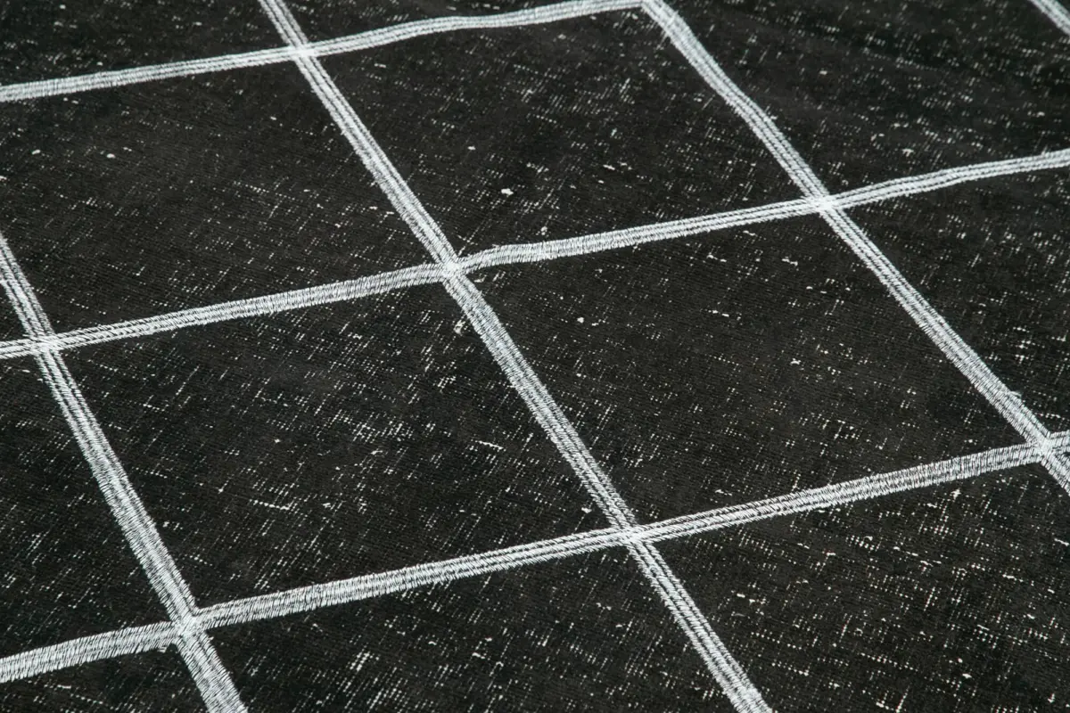 Modern Halı- Siyah Pamuk Üzerine Yün El Dokuma Halı-141x344 - Görsel 5