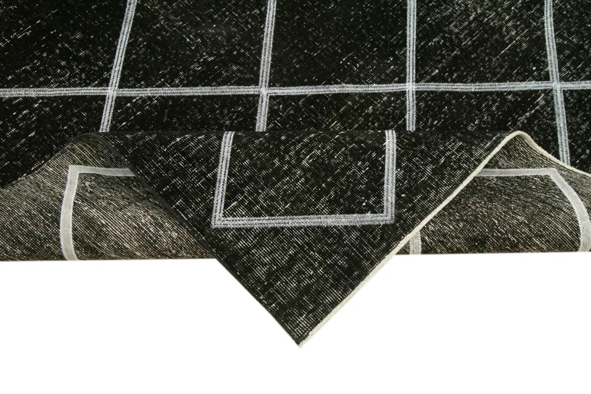 Modern Halı- Siyah Pamuk Üzerine Yün El Dokuma Halı-141x344 - Görsel 6