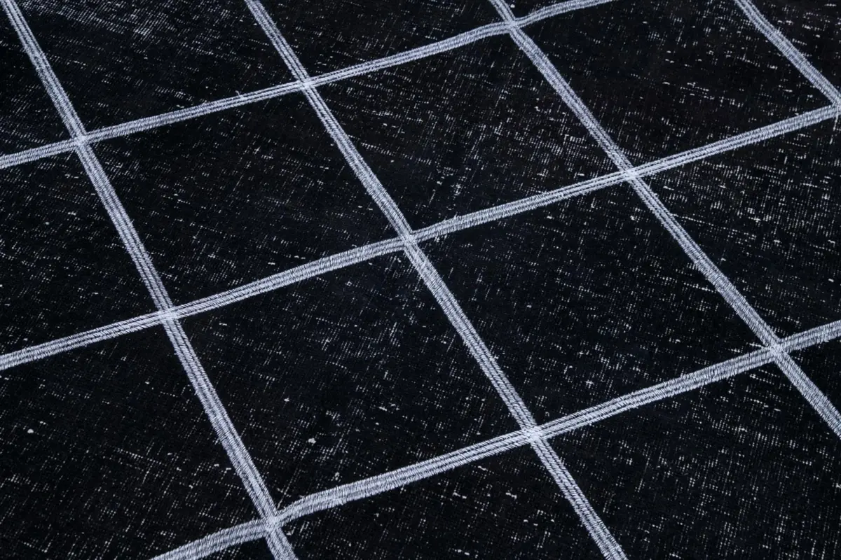 Modern Halı- Siyah Pamuk Üzerine Yün El Dokuma Halı-141x344 - Görsel 7