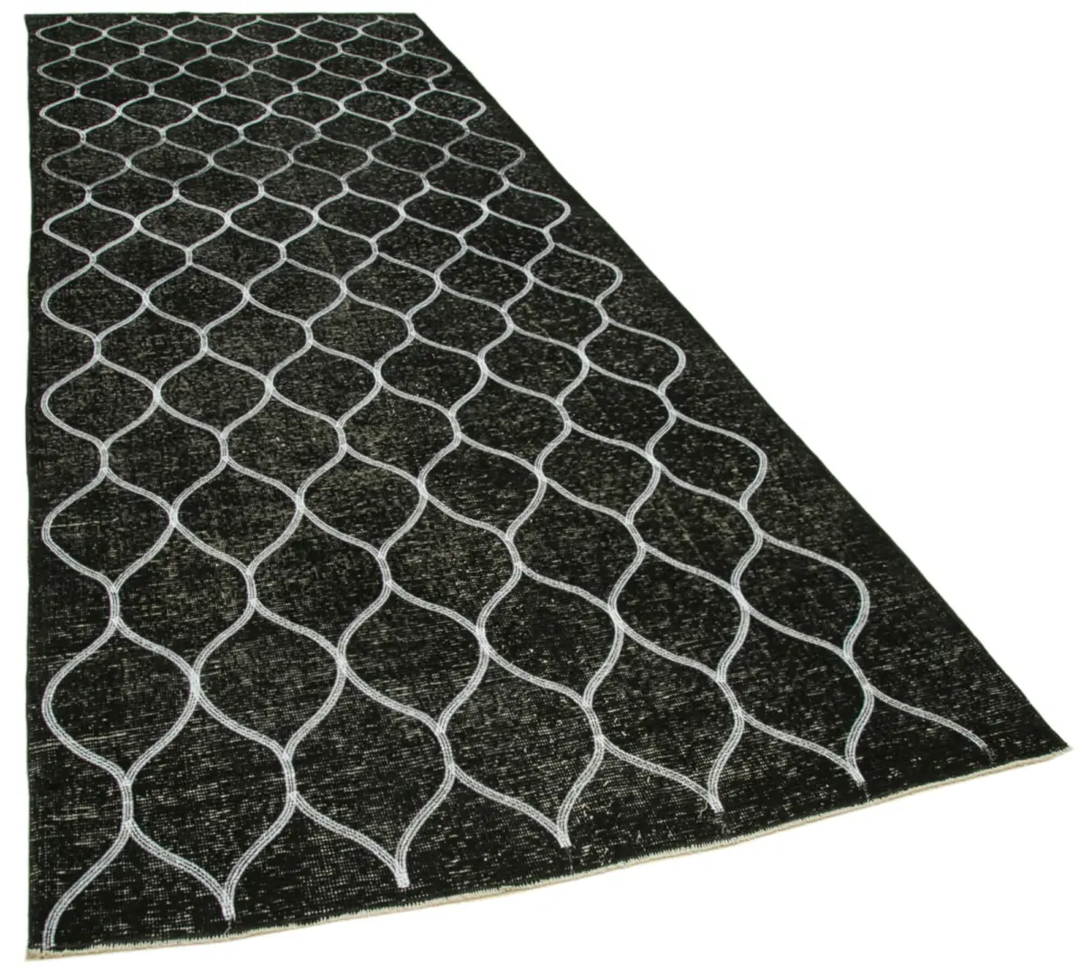 Modern Halı- Siyah Pamuk Üzerine Yün El Dokuma Halı-145x387 - Görsel 2