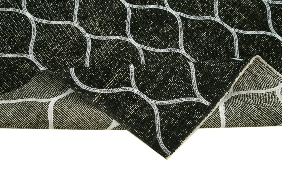 Modern Halı- Siyah Pamuk Üzerine Yün El Dokuma Halı-145x387 - Görsel 6