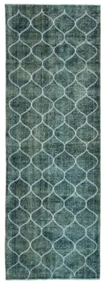 Modern Halı- Mavi Pamuk Üzerine Yün El Dokuma Halı-134x392