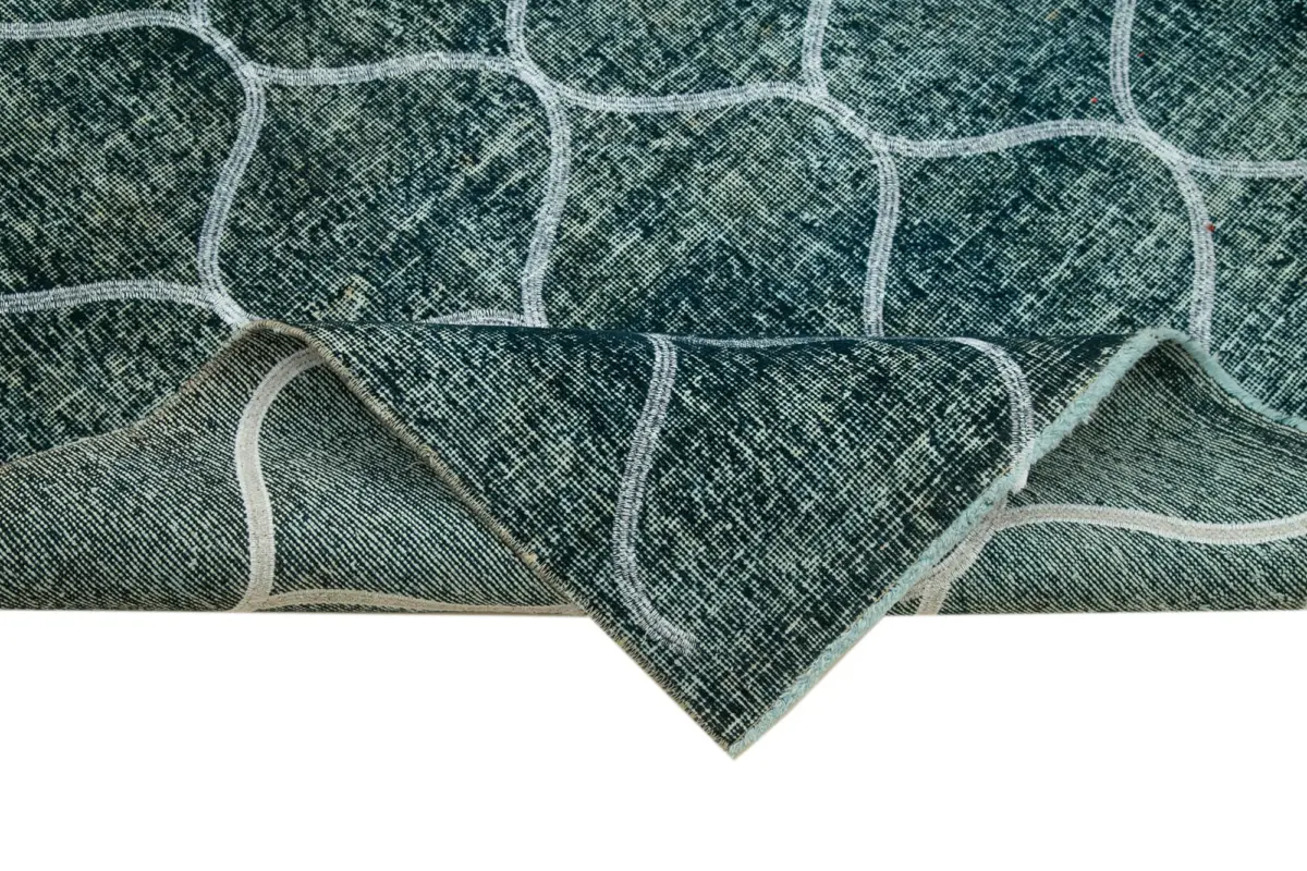 Modern Halı- Mavi Pamuk Üzerine Yün El Dokuma Halı-134x392 - Görsel 6