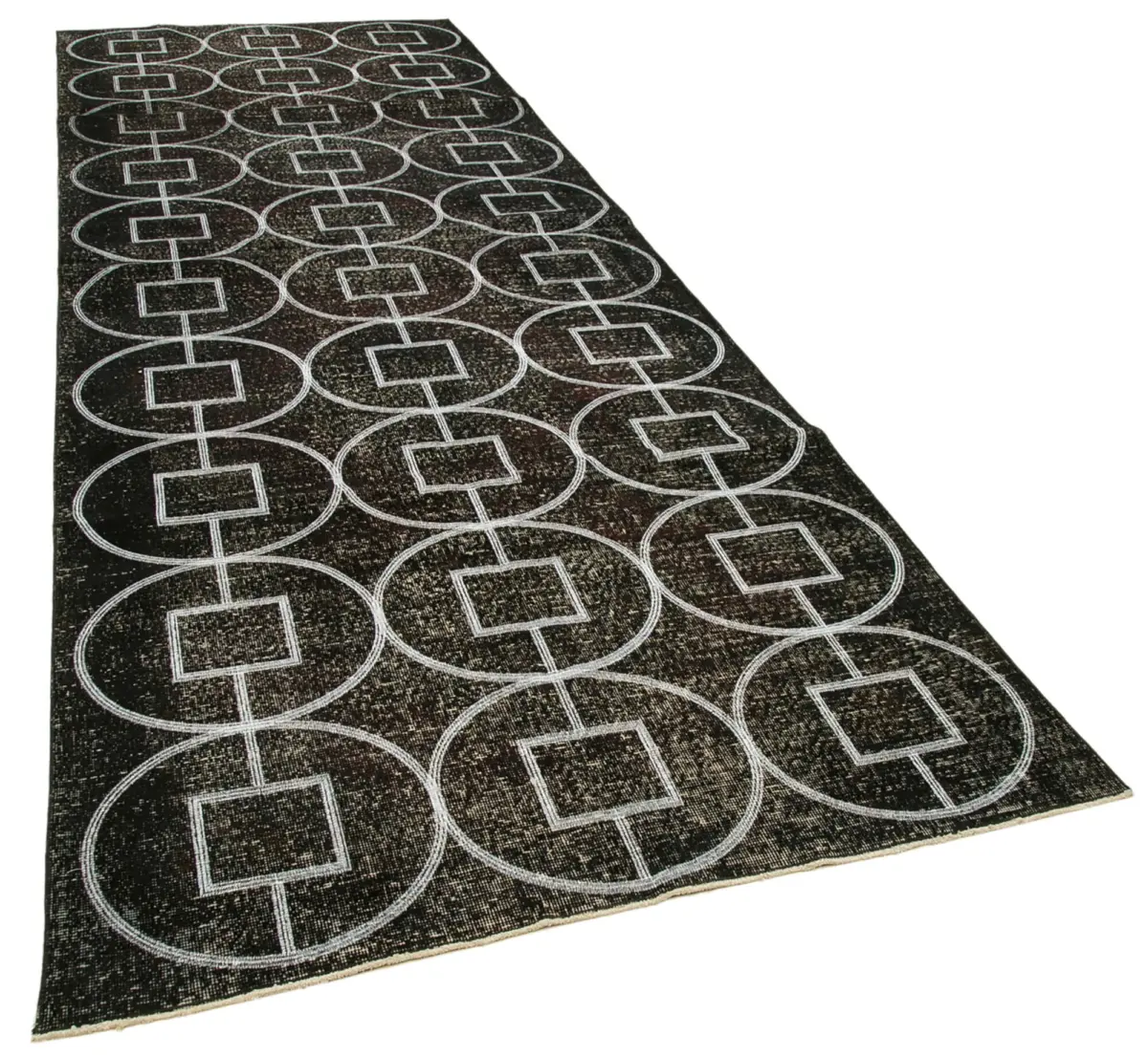 Modern Halı- Siyah Pamuk Üzerine Yün El Dokuma Halı-141x306 - Görsel 2