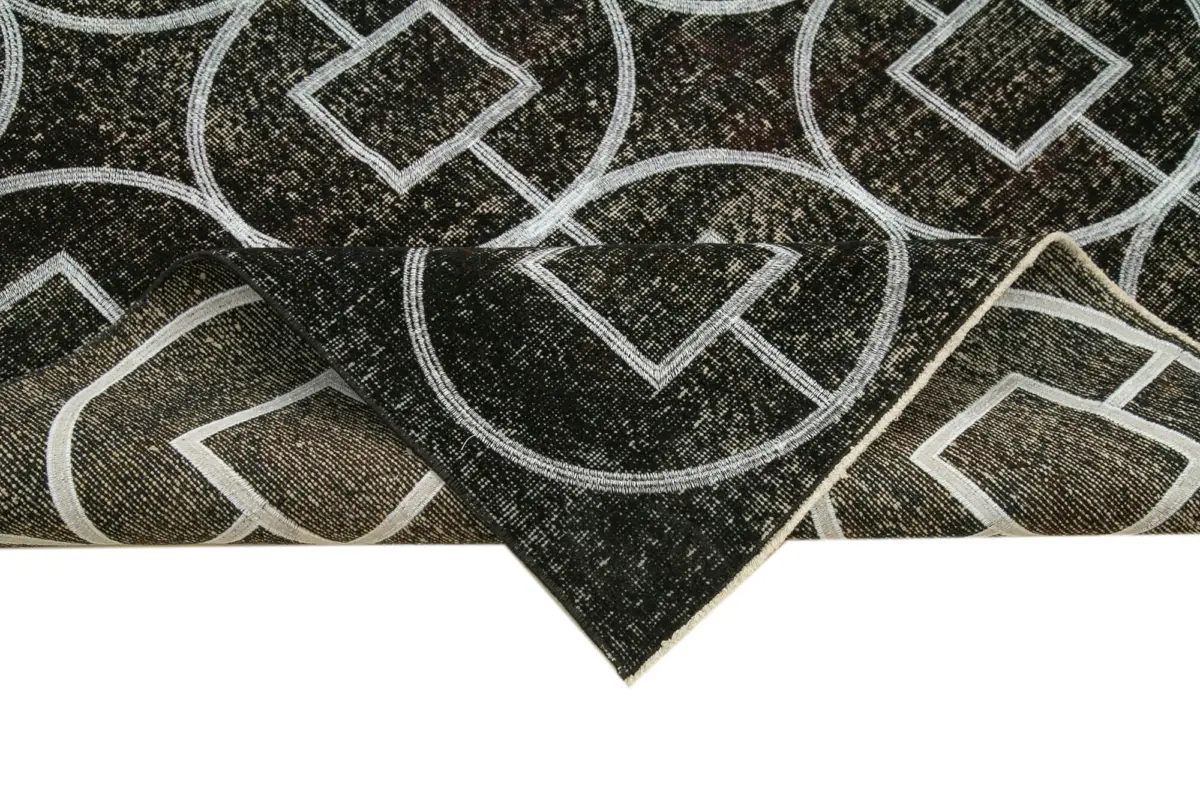Modern Halı- Siyah Pamuk Üzerine Yün El Dokuma Halı-141x306 - Görsel 6