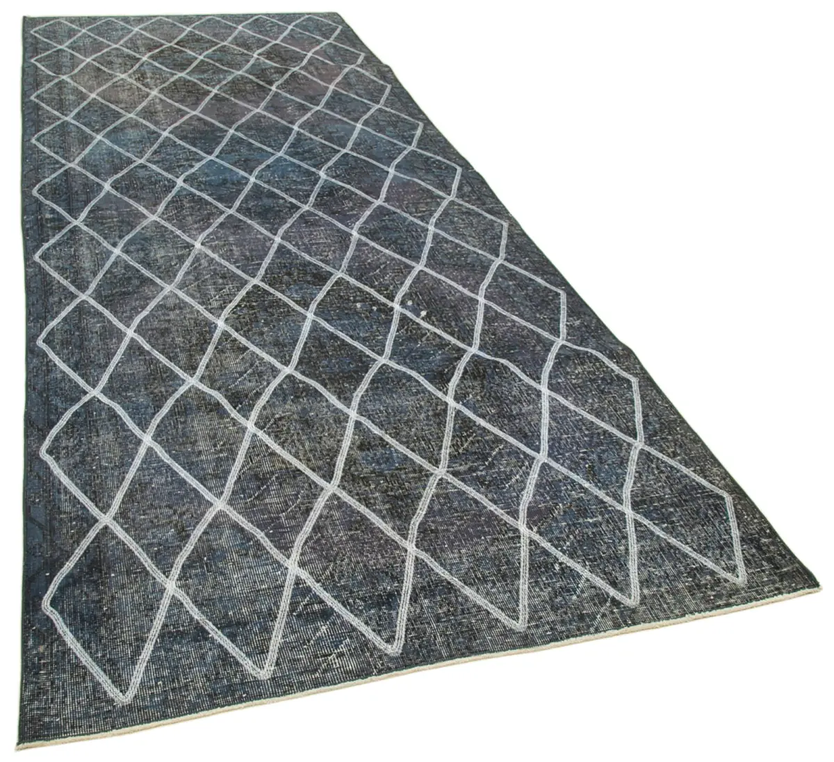 Modern Halı- Mavi Pamuk Üzerine Yün El Dokuma Halı-141x367 - Görsel 2