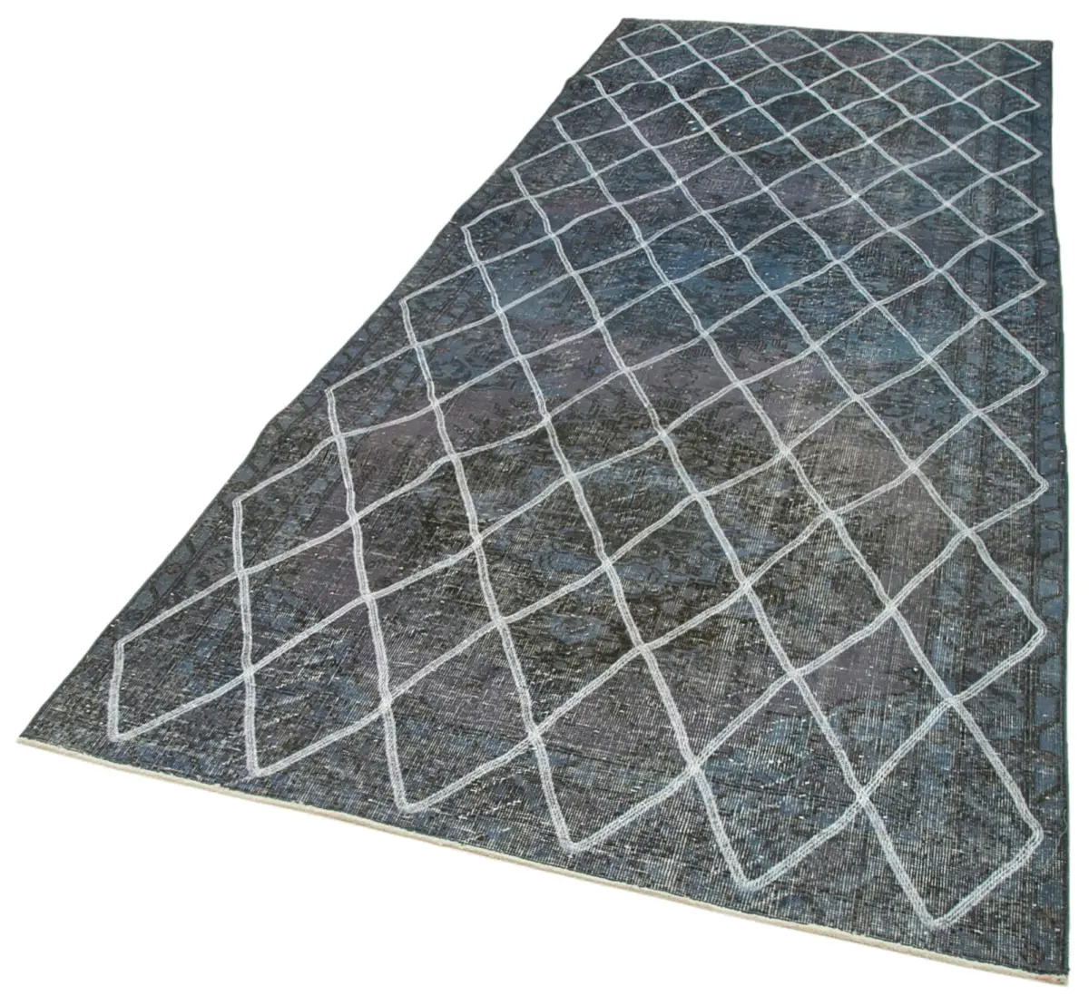 Modern Halı- Mavi Pamuk Üzerine Yün El Dokuma Halı-141x367 - Görsel 3