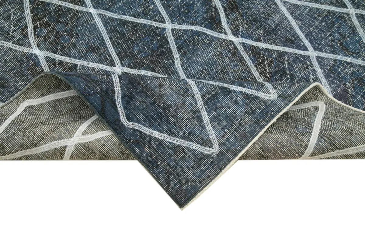 Modern Halı- Mavi Pamuk Üzerine Yün El Dokuma Halı-141x367 - Görsel 6