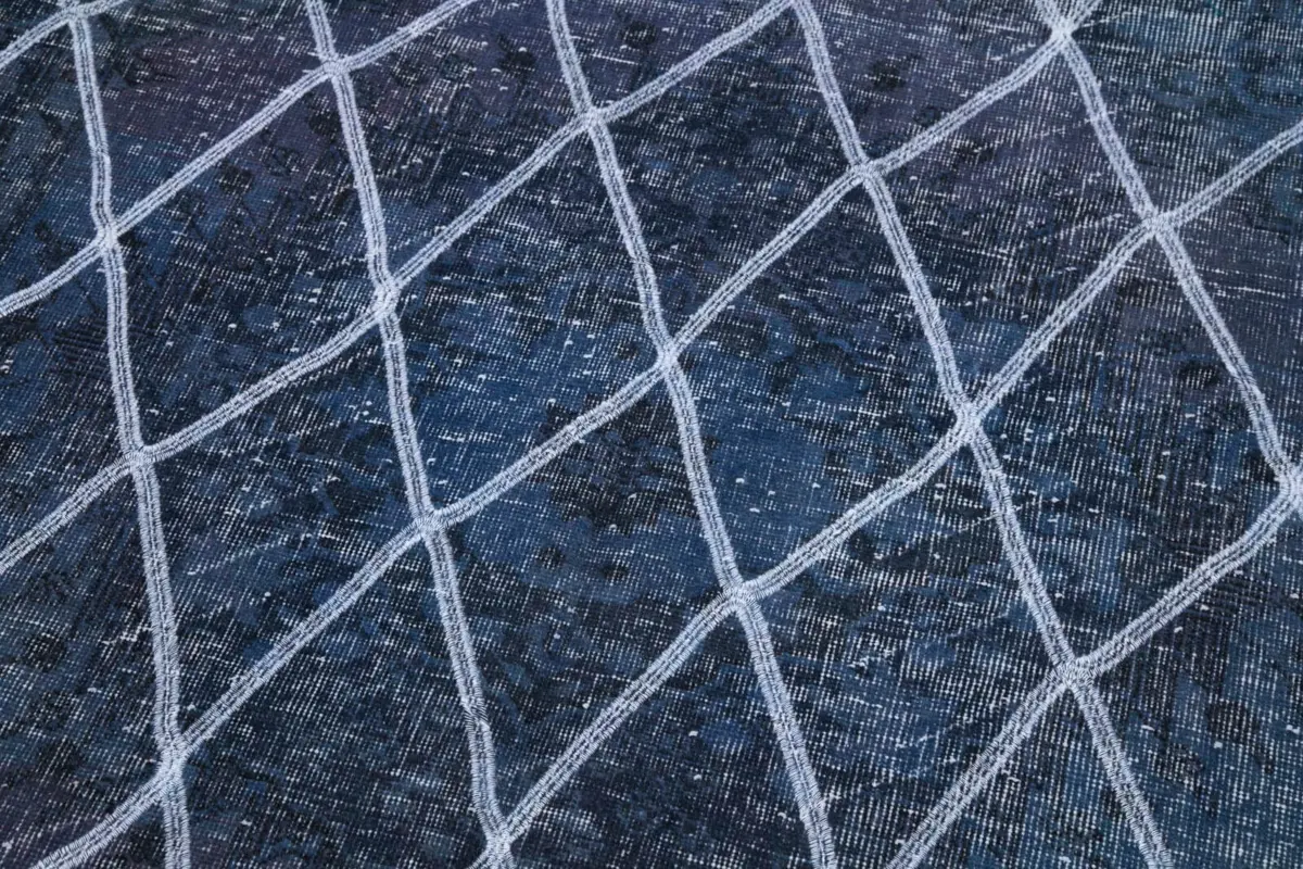 Modern Halı- Mavi Pamuk Üzerine Yün El Dokuma Halı-141x367 - Görsel 7