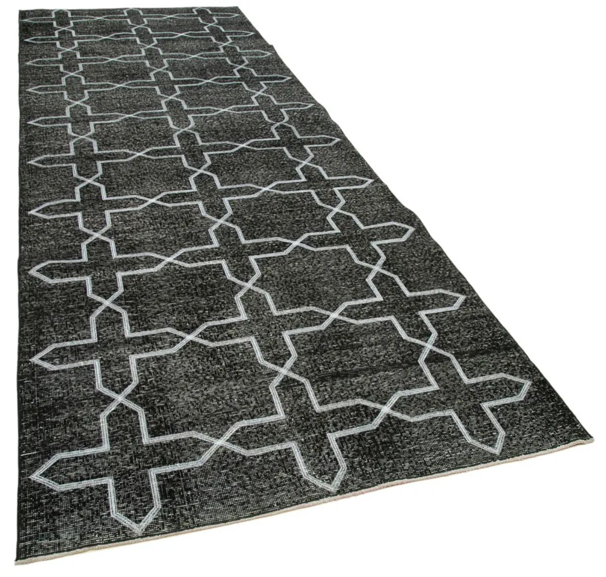 Modern Halı- Siyah Pamuk Üzerine Yün El Dokuma Halı-138x402 - Görsel 2