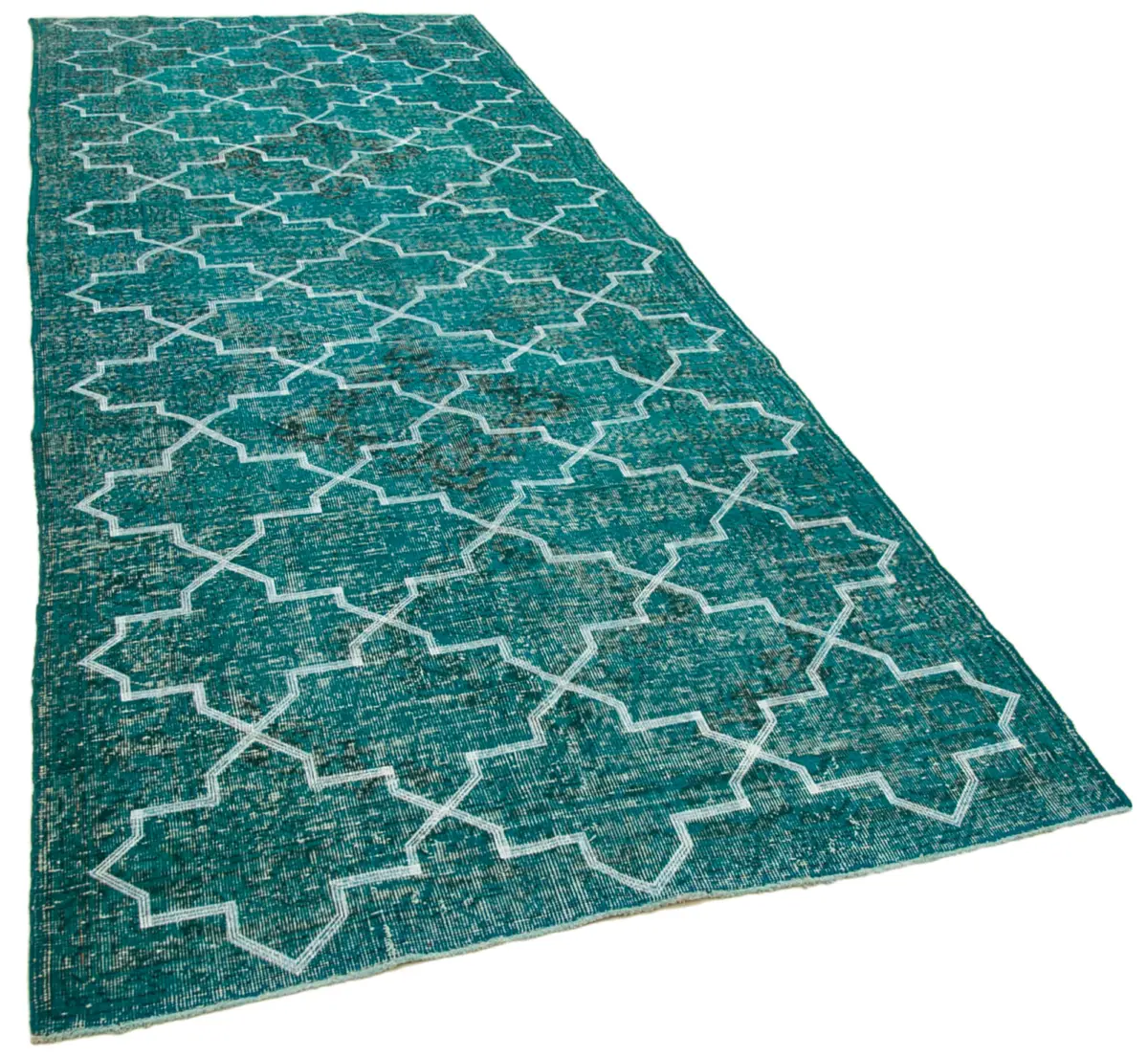 Modern Halı- Turkuaz Pamuk Üzerine Yün El Dokuma Halı-152x384 - Görsel 2