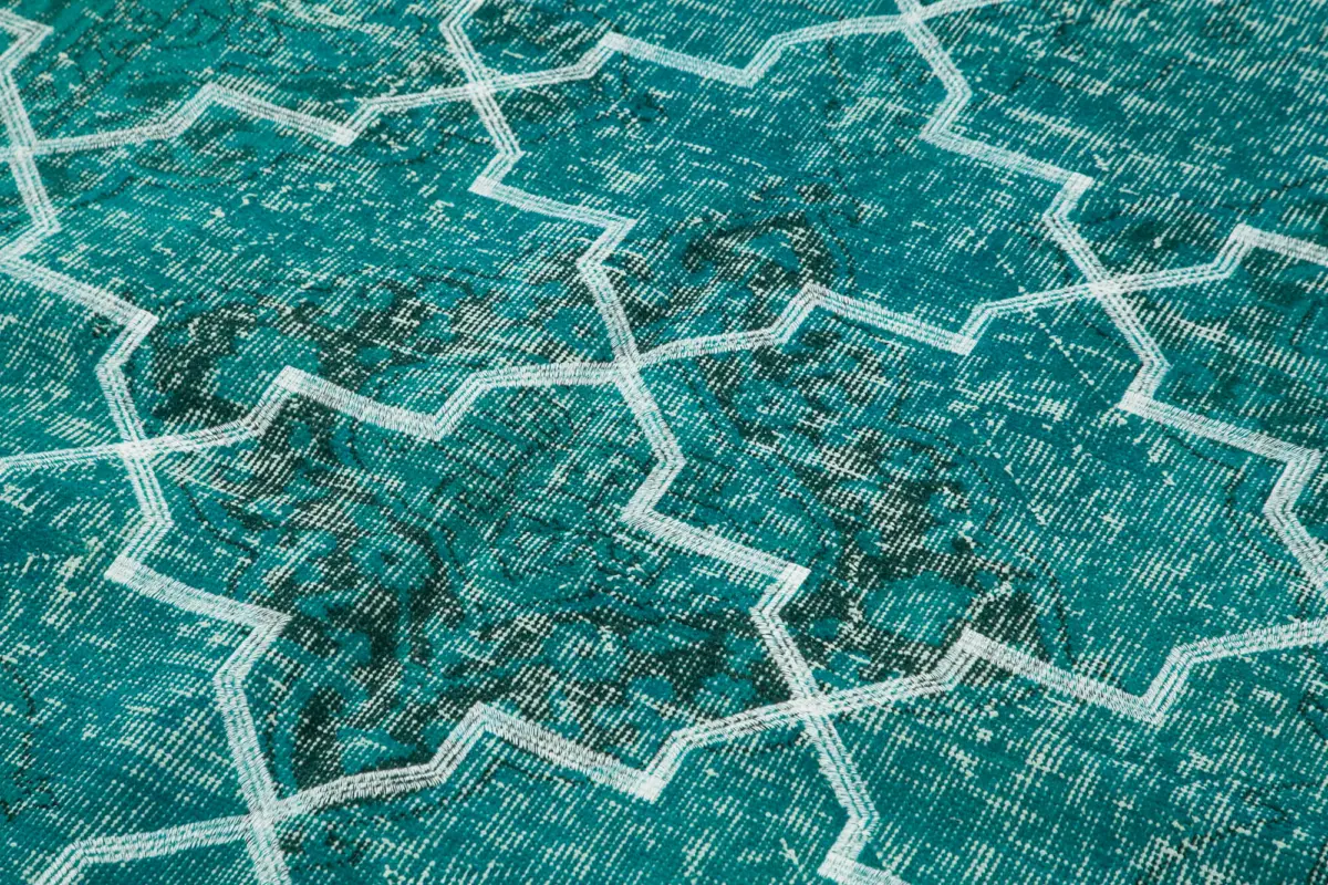 Modern Halı- Turkuaz Pamuk Üzerine Yün El Dokuma Halı-152x384 - Görsel 5