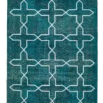 Modern Halı- Turkuaz Pamuk Üzerine Yün El Dokuma Halı-140x402