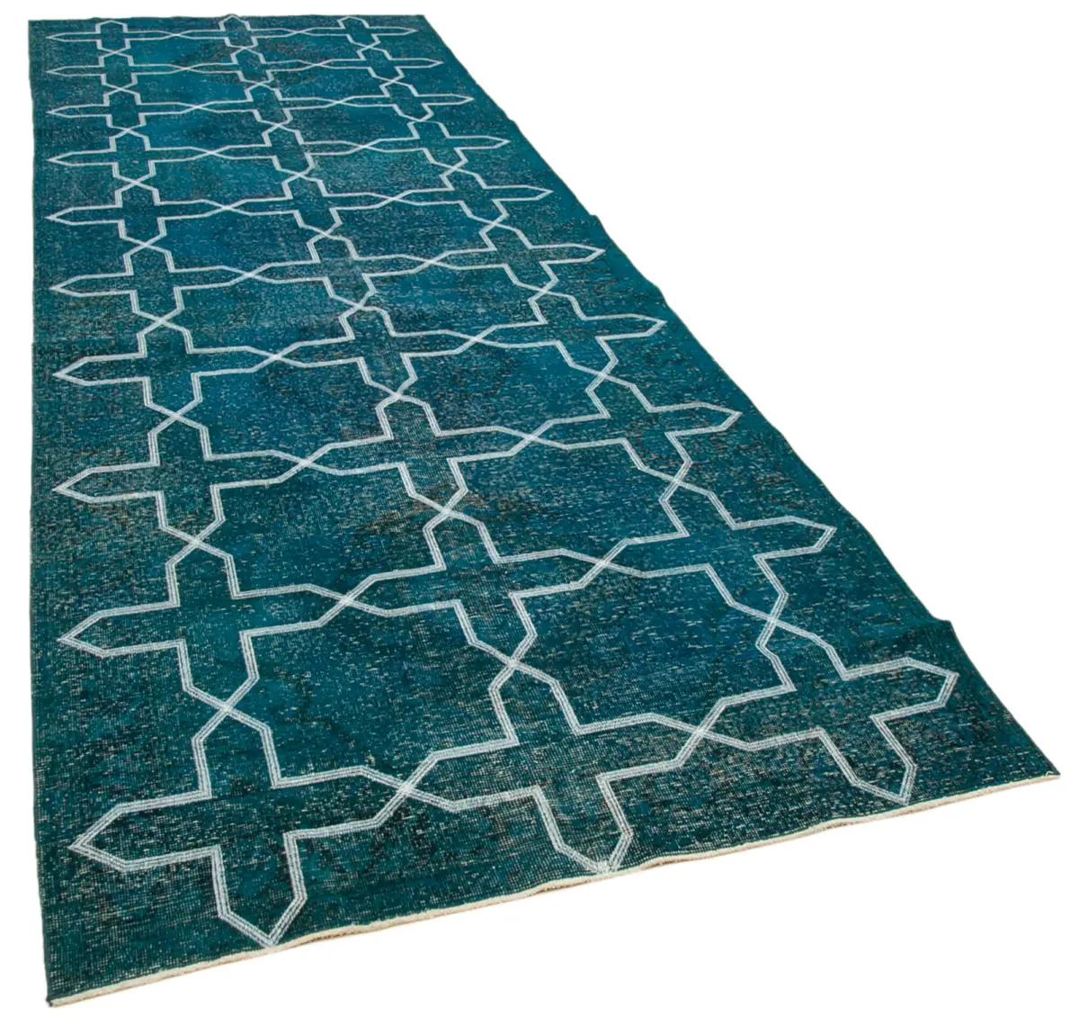 Modern Halı- Turkuaz Pamuk Üzerine Yün El Dokuma Halı-140x402 - Görsel 2