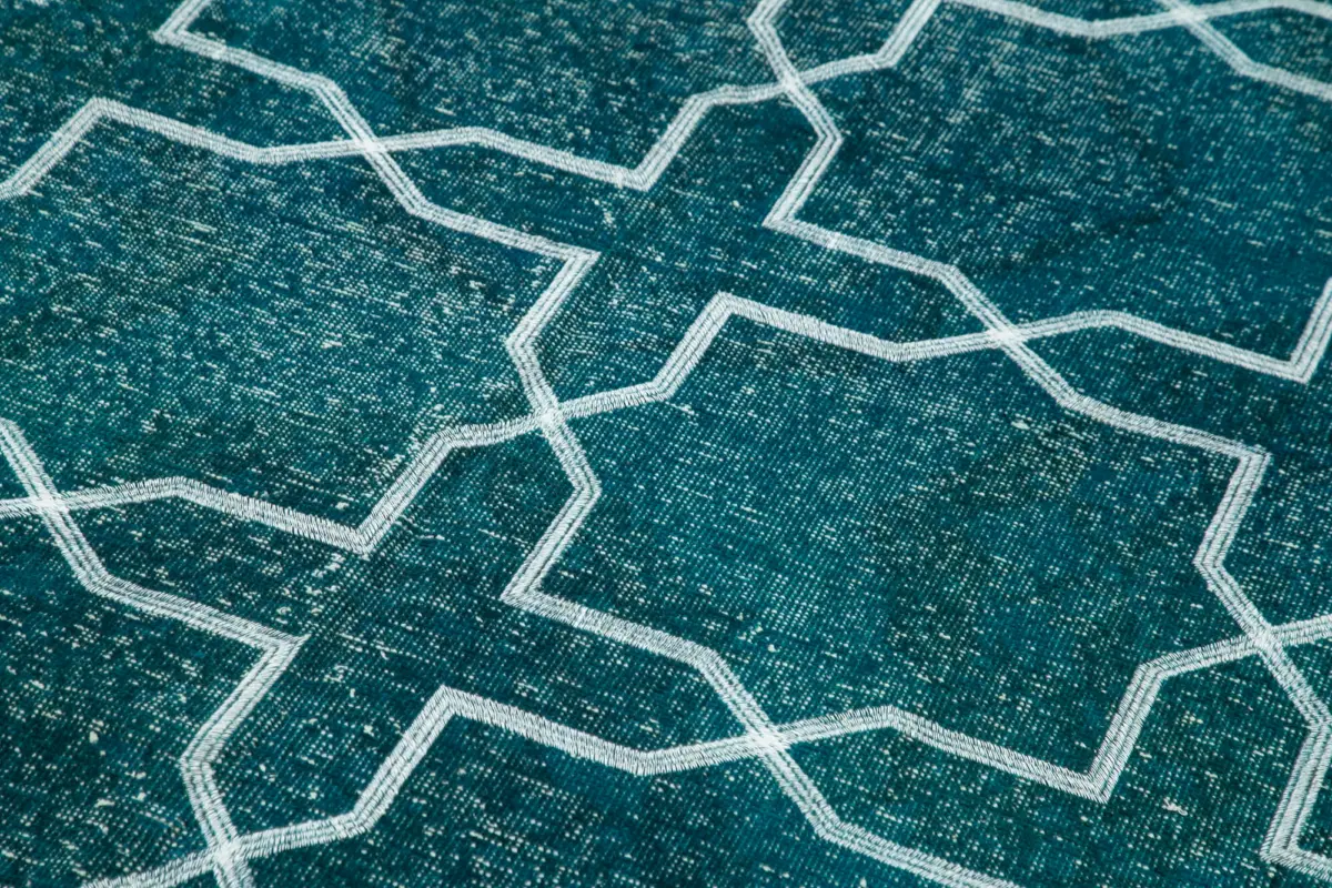 Modern Halı- Turkuaz Pamuk Üzerine Yün El Dokuma Halı-140x402 - Görsel 5