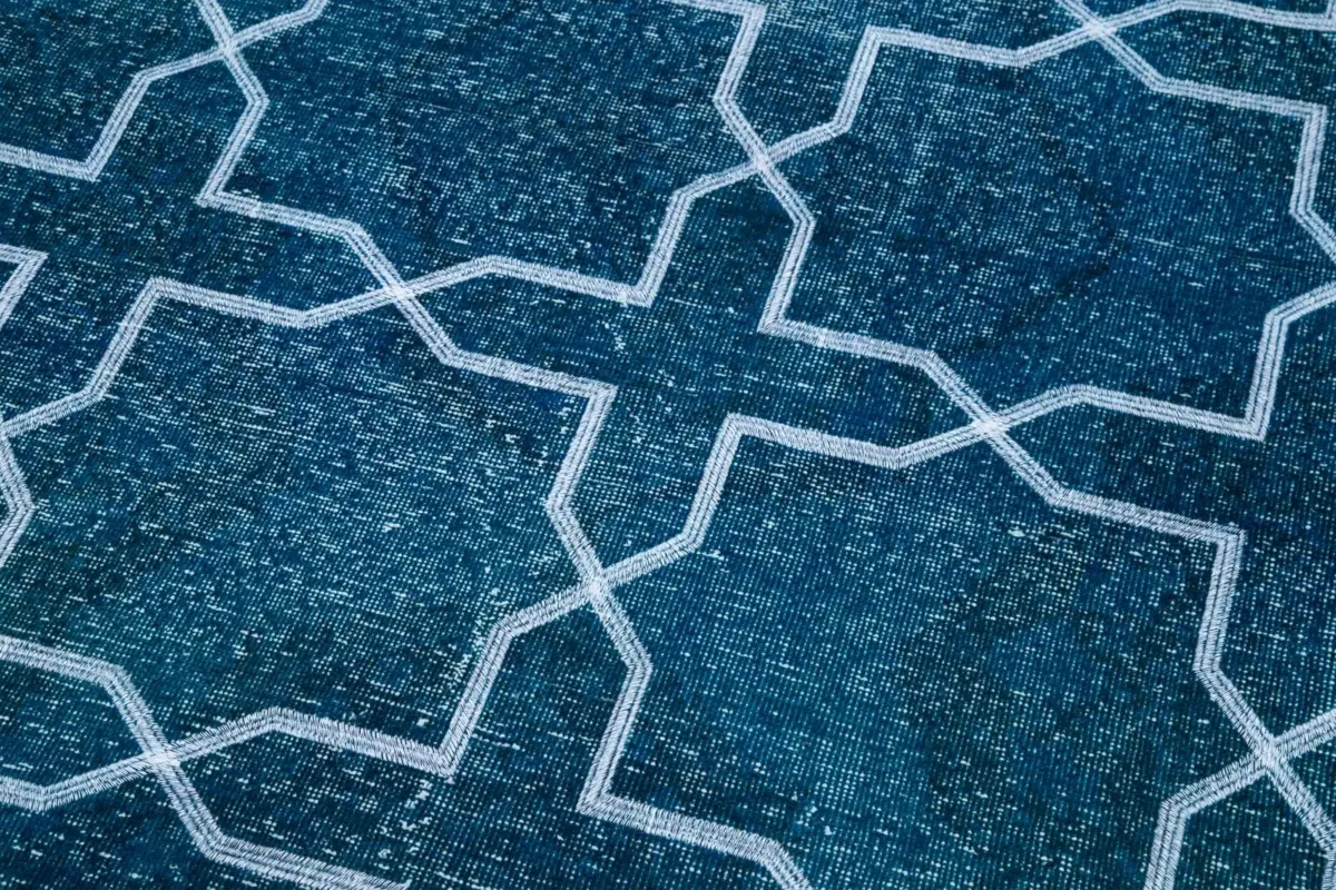 Modern Halı- Turkuaz Pamuk Üzerine Yün El Dokuma Halı-140x402 - Görsel 7