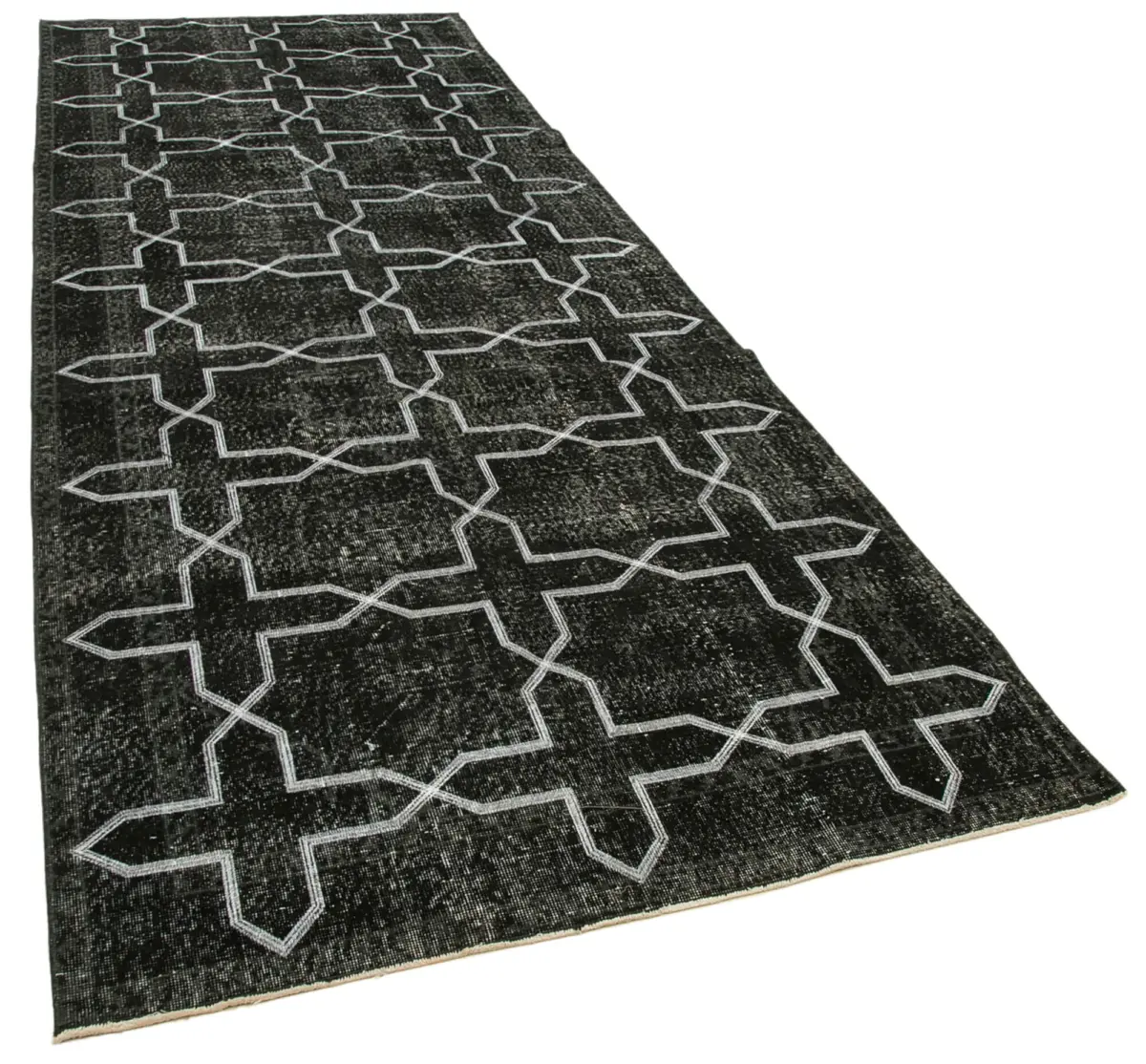 Modern Halı- Siyah Pamuk Üzerine Yün El Dokuma Halı-142x390 - Görsel 2
