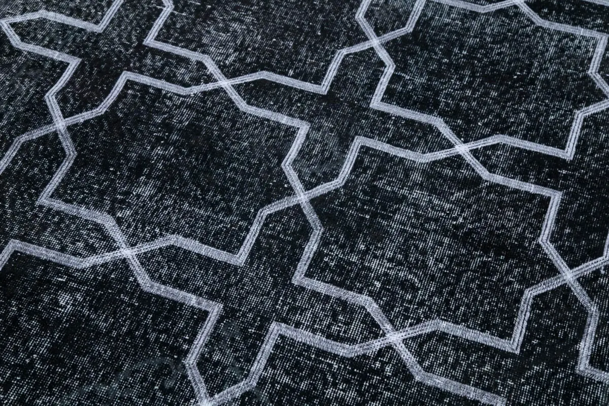 Modern Halı- Siyah Pamuk Üzerine Yün El Dokuma Halı-142x390 - Görsel 7