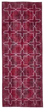 Modern Halı- Kırmızı Pamuk Üzerine Yün El Dokuma Halı-143x384