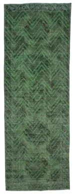 Modern Halı- Yeşil Pamuk Üzerine Yün El Dokuma Halı-142x406