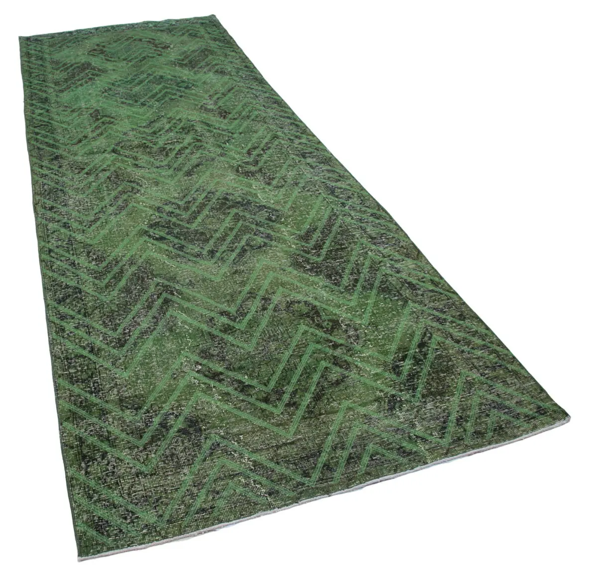 Modern Halı- Yeşil Pamuk Üzerine Yün El Dokuma Halı-142x406 - Görsel 2