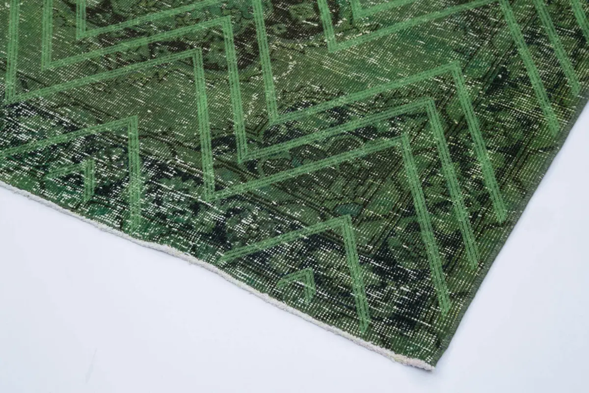 Modern Halı- Yeşil Pamuk Üzerine Yün El Dokuma Halı-142x406 - Görsel 4