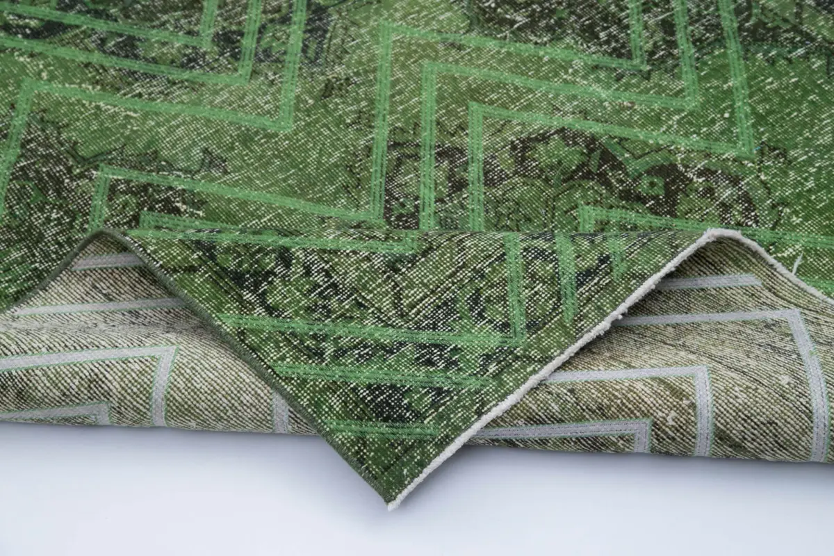 Modern Halı- Yeşil Pamuk Üzerine Yün El Dokuma Halı-142x406 - Görsel 5