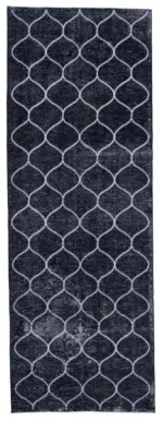 Modern Halı- Siyah Pamuk Üzerine Yün El Dokuma Halı-136x384