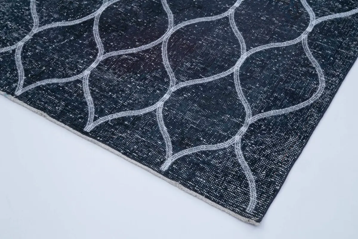 Modern Halı- Mavi Pamuk Üzerine Yün El Dokuma Halı-145x380 - Görsel 4