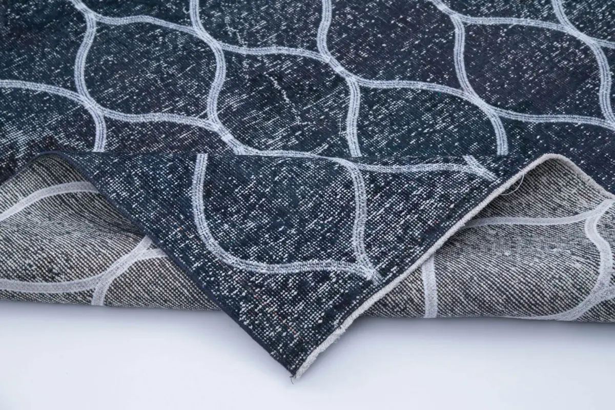 Modern Halı- Mavi Pamuk Üzerine Yün El Dokuma Halı-145x380 - Görsel 5