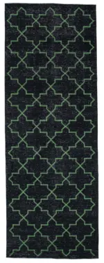 Modern Halı- Siyah Pamuk Üzerine Yün El Dokuma Halı-141x388