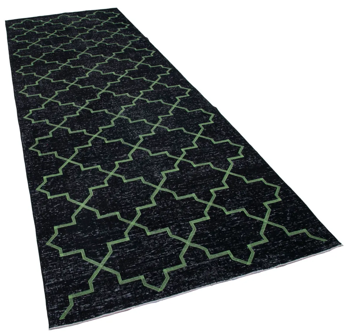 Modern Halı- Siyah Pamuk Üzerine Yün El Dokuma Halı-141x388 - Görsel 2