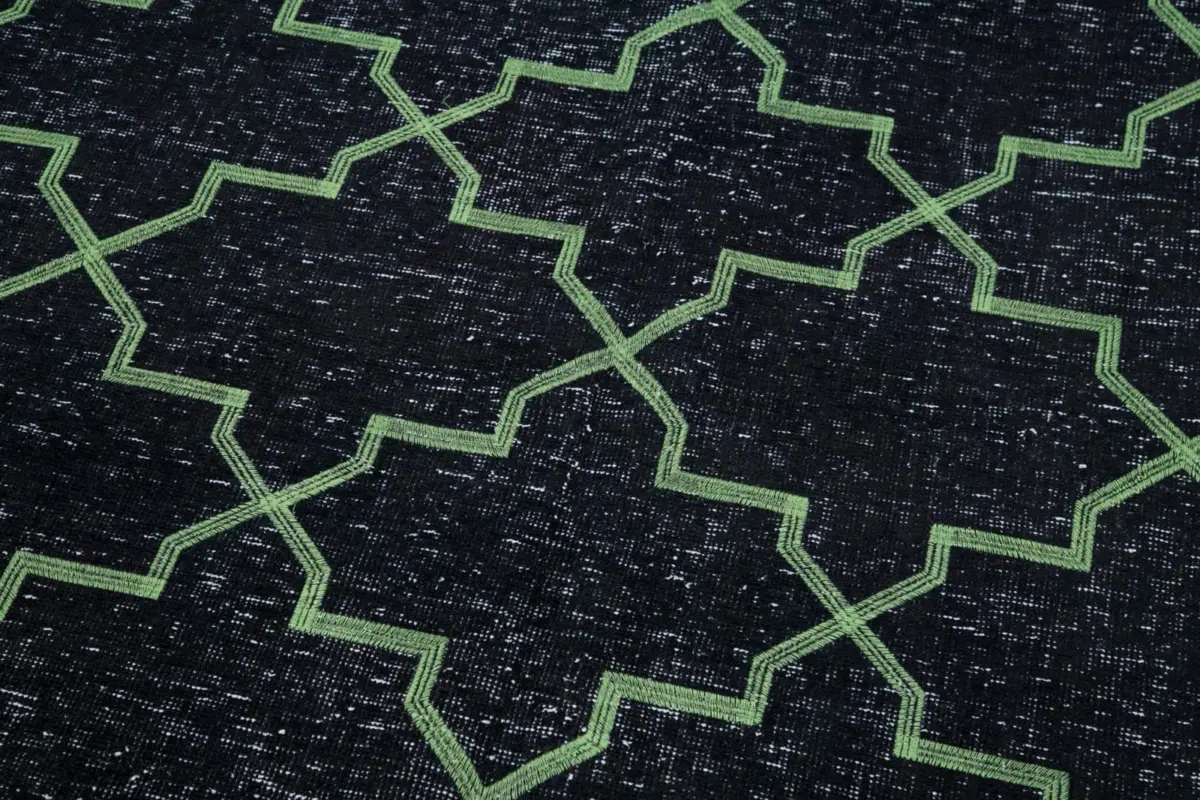 Modern Halı- Siyah Pamuk Üzerine Yün El Dokuma Halı-141x388 - Görsel 6