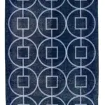 Modern Halı- Mavi Pamuk Üzerine Yün El Dokuma Halı-128x364