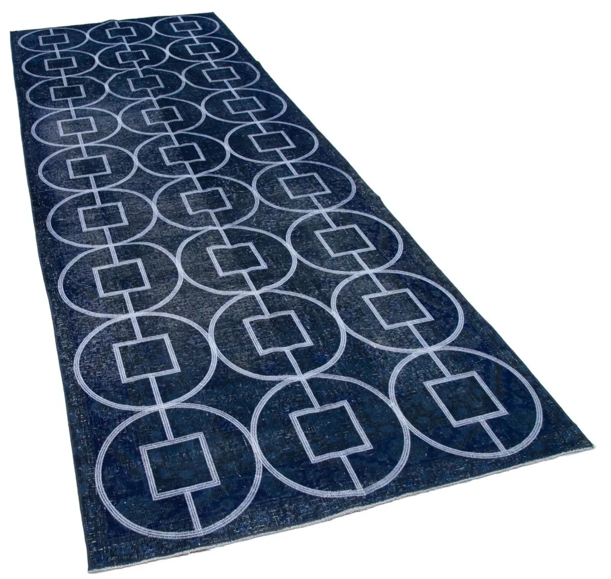 Modern Halı- Mavi Pamuk Üzerine Yün El Dokuma Halı-128x364 - Görsel 2