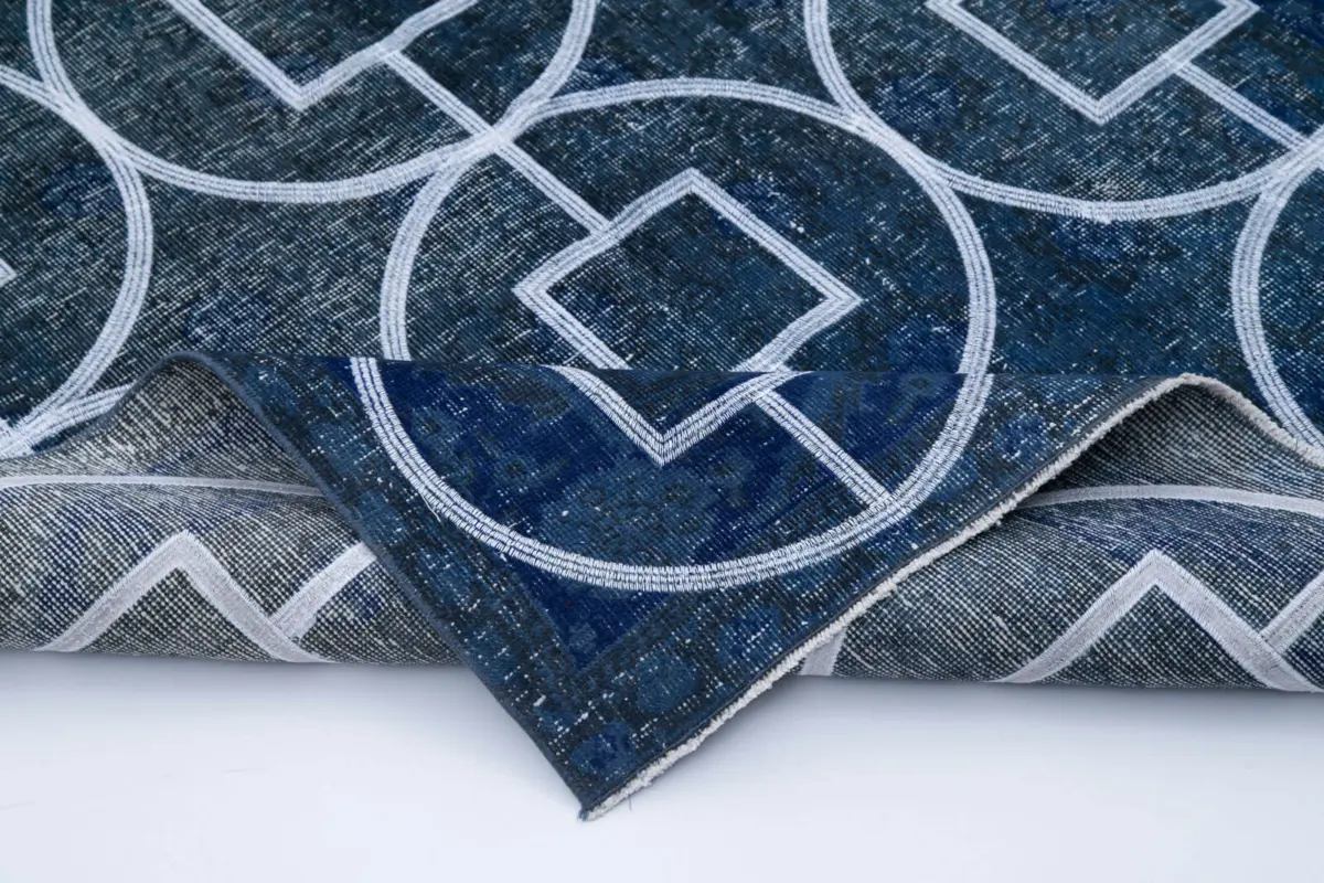 Modern Halı- Mavi Pamuk Üzerine Yün El Dokuma Halı-128x364 - Görsel 5