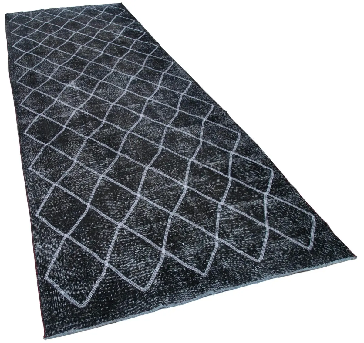 Modern Halı- Siyah Pamuk Üzerine Yün El Dokuma Halı-142x415 - Görsel 2