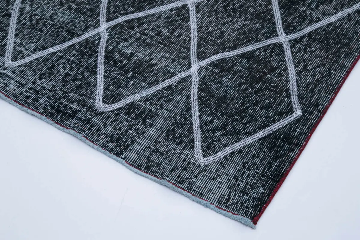 Modern Halı- Siyah Pamuk Üzerine Yün El Dokuma Halı-142x415 - Görsel 4