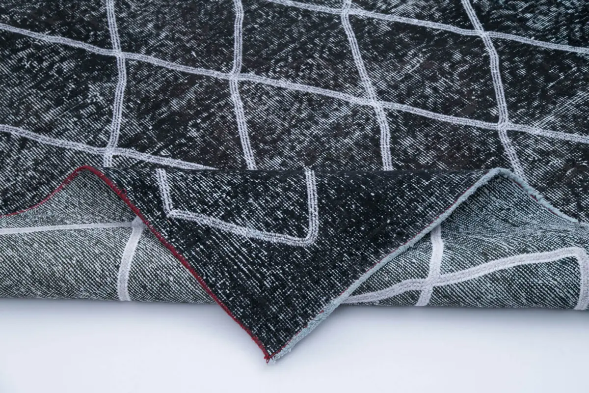 Modern Halı- Siyah Pamuk Üzerine Yün El Dokuma Halı-142x415 - Görsel 5