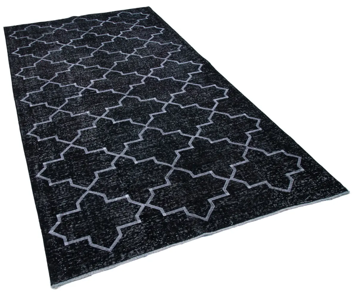 Modern Halı- Siyah Pamuk Üzerine Yün El Dokuma Halı-159x295 - Görsel 2