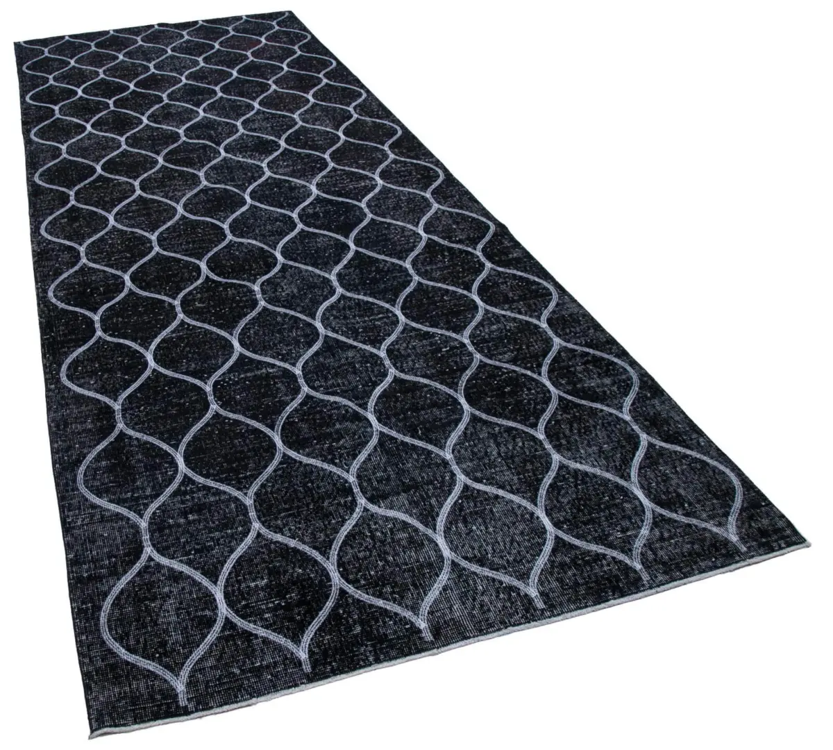 Modern Halı- Siyah Pamuk Üzerine Yün El Dokuma Halı-148x385 - Görsel 2