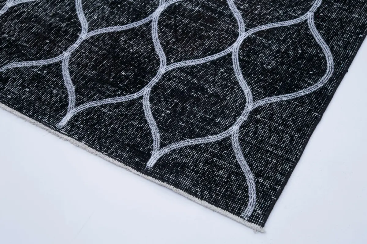 Modern Halı- Siyah Pamuk Üzerine Yün El Dokuma Halı-148x385 - Görsel 4