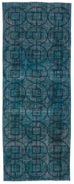 Modern Halı- Turkuaz Pamuk Üzerine Yün El Dokuma Halı-143x378