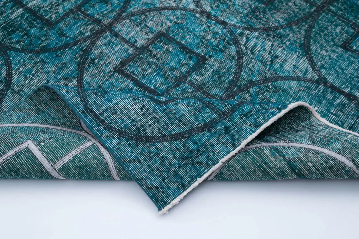 Modern Halı- Turkuaz Pamuk Üzerine Yün El Dokuma Halı-143x378 - Görsel 5
